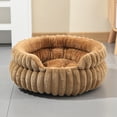 thumbnail image 1 of Qwtwty Plush Round Donut Pet Bed, Striped Fluffy Bolster Cat Dog Bed, Circular Cushioned Sleeping Nest, Cozy Rest Bed for Indoor Cats and Small Dogs, 1 of 6