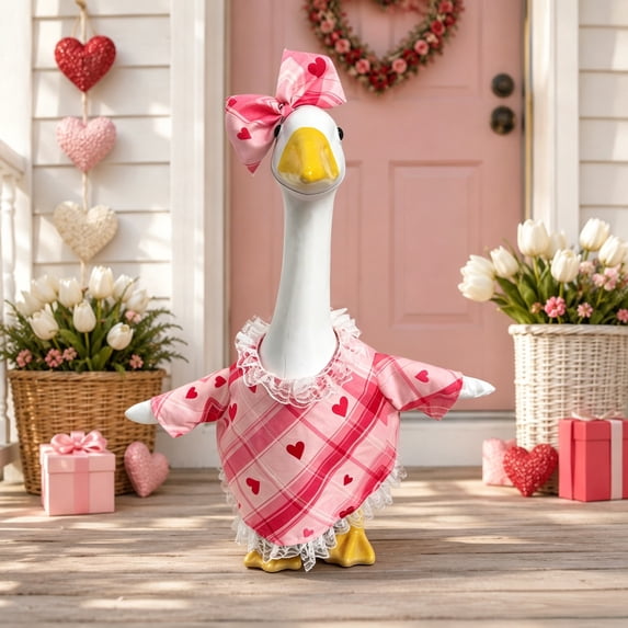 Qwtwty Porch Goose Clothes for 23 inch Cement Plastic Goose Statue, Rustics Lace Goose Costume Outfit for Outdoor Patio Yard Decor
