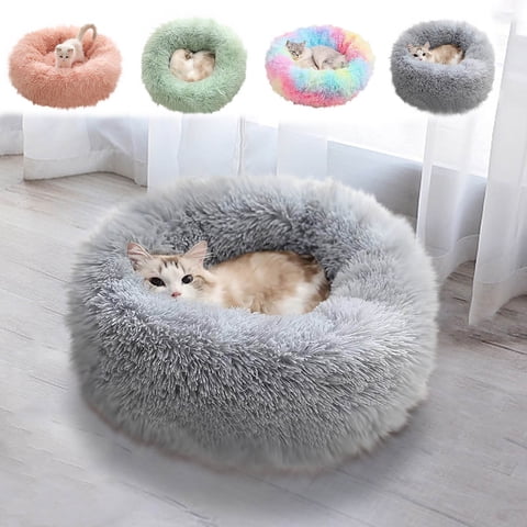 Qwtwty Round Plush Pet Bed, Soft Circular Cat Dog Bed, Raised Rim Cushioned Sleeping Nest, Cozy Rest Bed for Indoor Cats Kittens and Small‑Size Dogs
