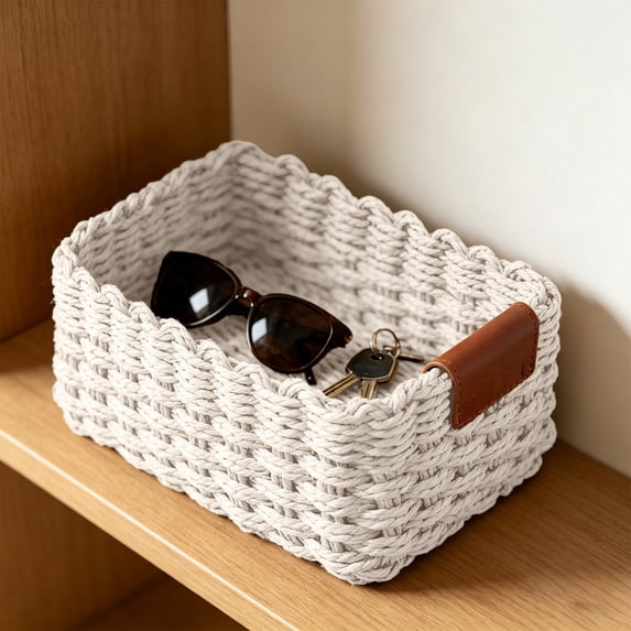 Qwtwty Small Woven Storage Basket, Cube Storage Boxes for Closet, Shelf, Bookshelf, Bathroom, Toys