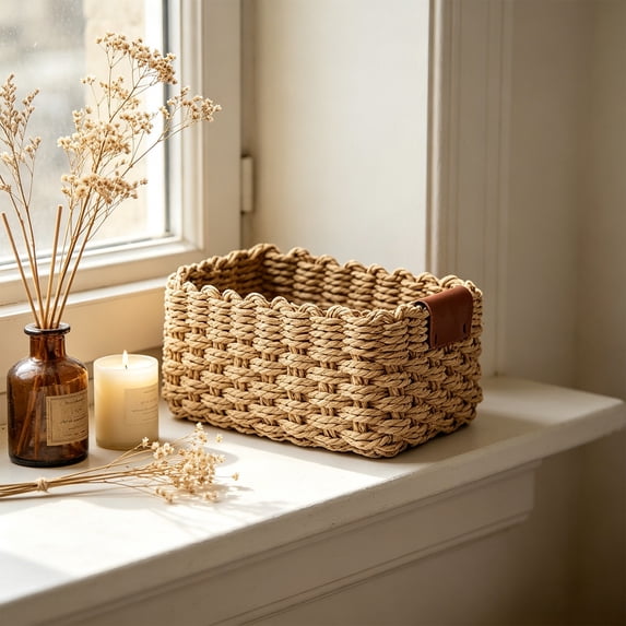 Qwtwty Small Woven Storage Basket, Cube Storage Boxes for Closet, Shelf, Bookshelf, Bathroom, Toys