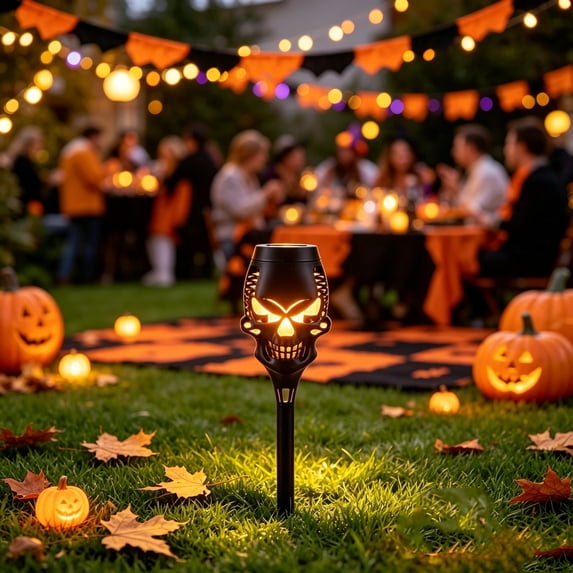 Qwtwty Solar Lights Halloween Decorations Outdoor, Waterproof Solar Path Stake Lights for Halloween Pathway Garden Lawn Yard Decoration
