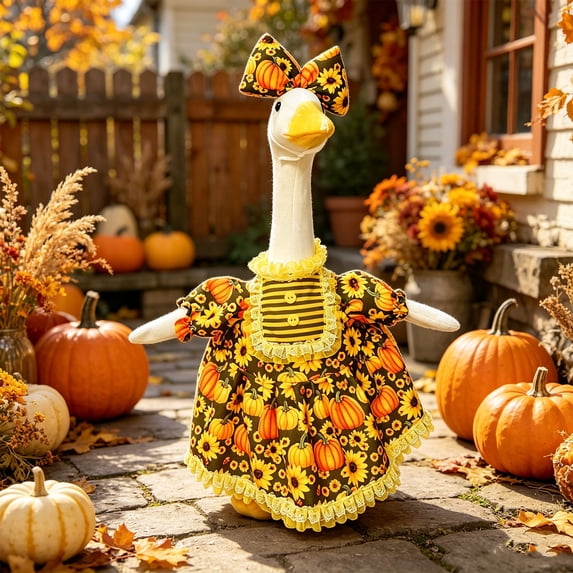 Qwtwty Thanksgiving Garden Goose Clothes for 23" Cement Plastic Geese Statue, Yard Goose Decorations for Halloween Thanksgiving Outdoor Yard Patio Holiday Decor