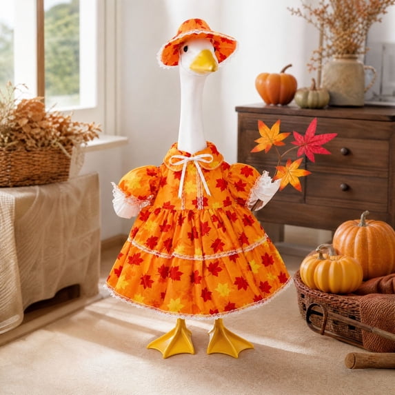 Qwtwty Thanksgiving Garden Goose Clothes for 23" Cement Plastic Geese Statue, Yard Goose Decorations for Halloween Thanksgiving Outdoor Yard Patio Holiday Decor