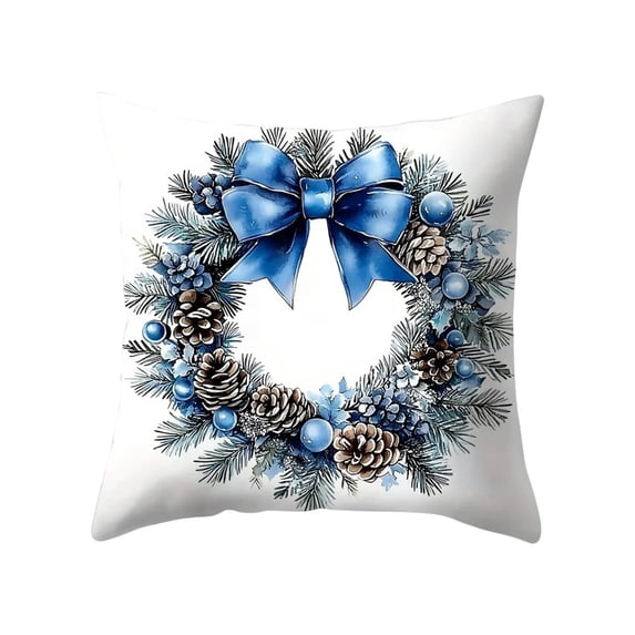 Qwtwty Throw Pillow Covers Christmas Patterns Pillowcase Vintage Watercolor Blue Printed Home Decor Cushion Cover Christmas Holiday Decorations