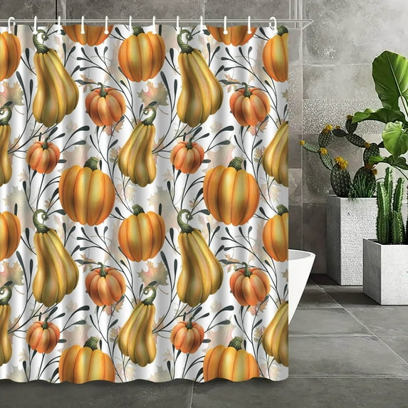 Qwtwty Waterproof Shower Curtain Bathroom Curtain Polyester Waterproofs Shower Curtain Printed Shower Curtain Autumnes Harvests Thanksgiving Pumpkin Bathroom