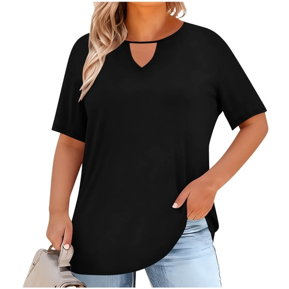 Qxiansh Women's Plus Size Tunic Shirts Keyhole Crew Neck Short Sleeve Tops Loose Casual Summer Clothes XL-5XL