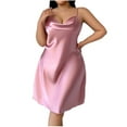 thumbnail image 1 of Qxiansh XL-5XL Women's Satin Nightgowns Cowl Neck Sleeveless Camisole Silk Plus Size Nightgown Dresses, 1 of 7