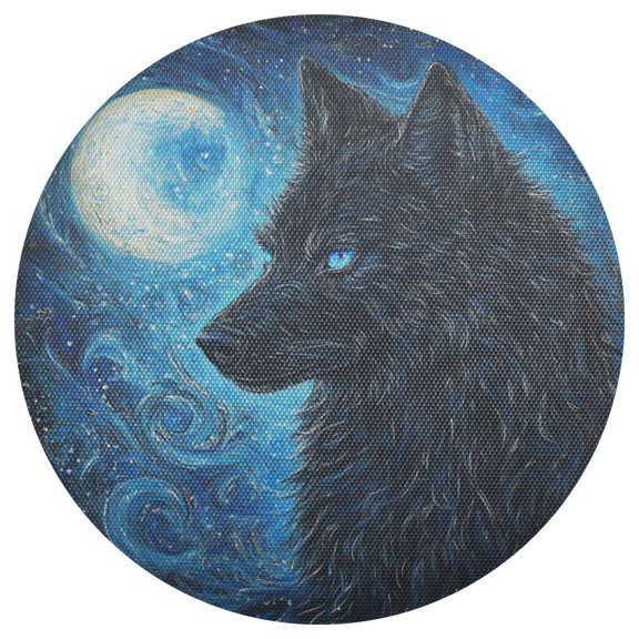 Qxltty 15inch Round Placemats Set of 1 Polyester Fabric Heat Resistant Washable Table Mat for Kitchen Party Decor Cool Black Wolf