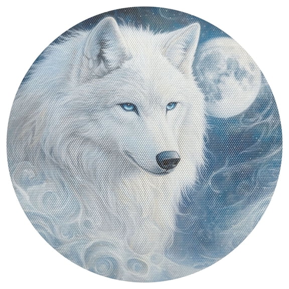 Qxltty 15inch Round Placemats Set of 1 Polyester Fabric Heat Resistant Washable Table Mat for Kitchen Party Decor Cool White Wolf