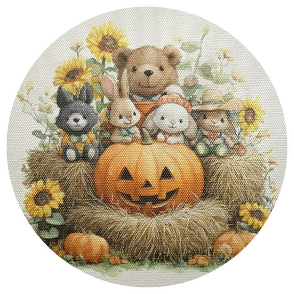 Qxltty 15inch Round Placemats Set of 1 Polyester Fabric Heat Resistant Washable Table Mat for Kitchen Party Decor Cute Animals