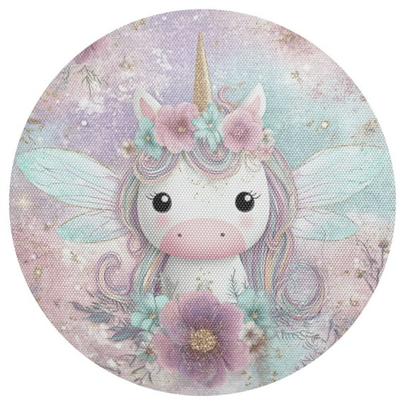 Qxltty 15inch Round Placemats Set of 1 Polyester Fabric Heat Resistant Washable Table Mat for Kitchen Party Decor Cute Unicorn