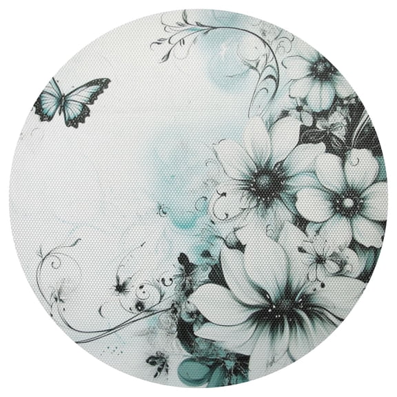 Qxltty 15inch Round Placemats Set of 1 Polyester Fabric Heat Resistant Washable Table Mat for Kitchen Party Decor Cyan Flowers