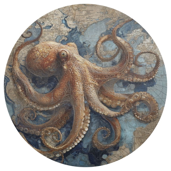 Qxltty 15inch Round Placemats Set of 1 Polyester Fabric Heat Resistant Washable Table Mat for Kitchen Party Decor Deep Sea Octopus