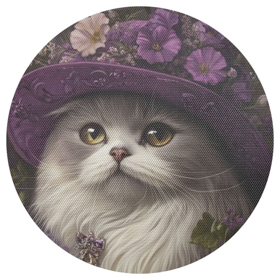 Qxltty 15inch Round Placemats Set of 1 Polyester Fabric Heat Resistant Washable Table Mat for Kitchen Party Decor Elegant Persian Cat