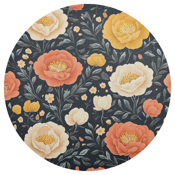Qxltty 15inch Round Placemats Set of 1 Polyester Fabric Heat Resistant Washable Table Mat for Kitchen Party Decor Nostalgic Peonies Pattern