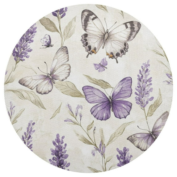 Qxltty 15inch Round Placemats Set of 1 Polyester Fabric Heat Resistant Washable Table Mat for Kitchen Party Decor Purple Lavender and Butterfly