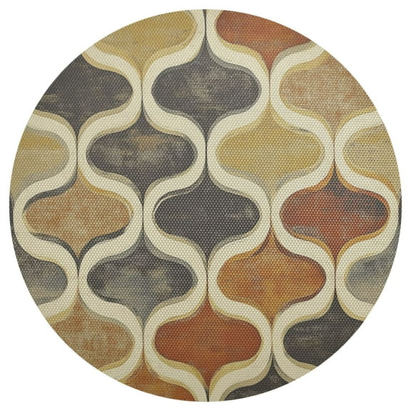 Qxltty 15inch Round Placemats Set of 1 Polyester Fabric Heat Resistant Washable Table Mat for Kitchen Party Decor Retro Carpet