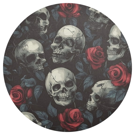 Qxltty 15inch Round Placemats Set of 1 Polyester Fabric Heat Resistant Washable Table Mat for Kitchen Party Decor Skull Red Roses Pattern