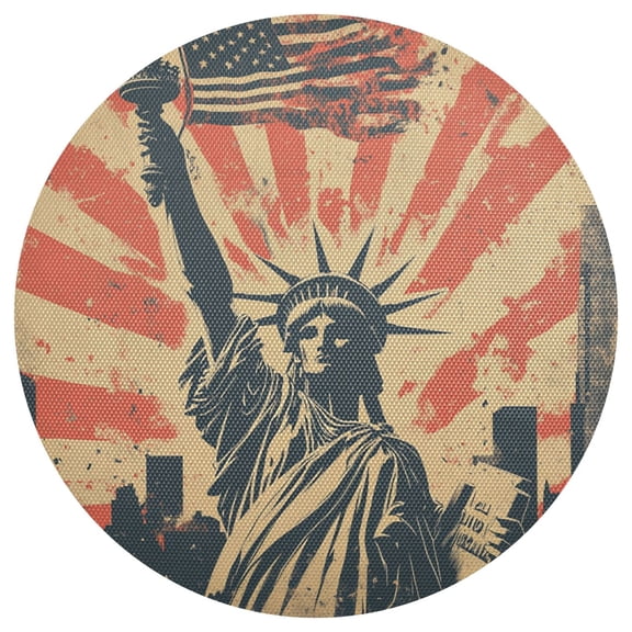 Qxltty 15inch Round Placemats Set of 1 Polyester Fabric Heat Resistant Washable Table Mat for Kitchen Party Decor Statue Of Liberty
