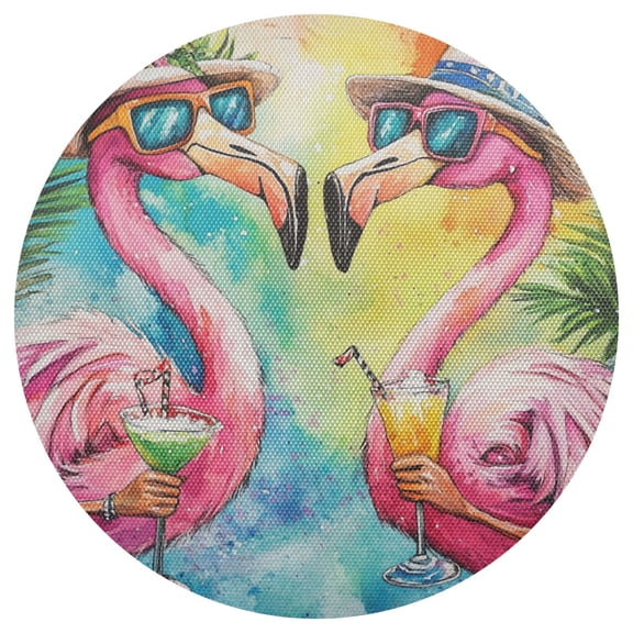 Qxltty 15inch Round Placemats Set of 1 Polyester Fabric Heat Resistant Washable Table Mat for Kitchen Party Decor Summer Flamingos