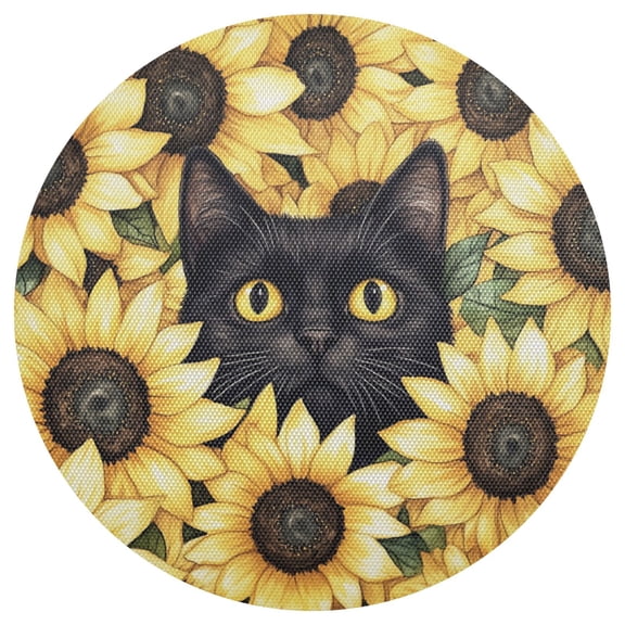Qxltty 15inch Round Placemats Set of 1 Polyester Fabric Heat Resistant Washable Table Mat for Kitchen Party Decor Sunflower Cat