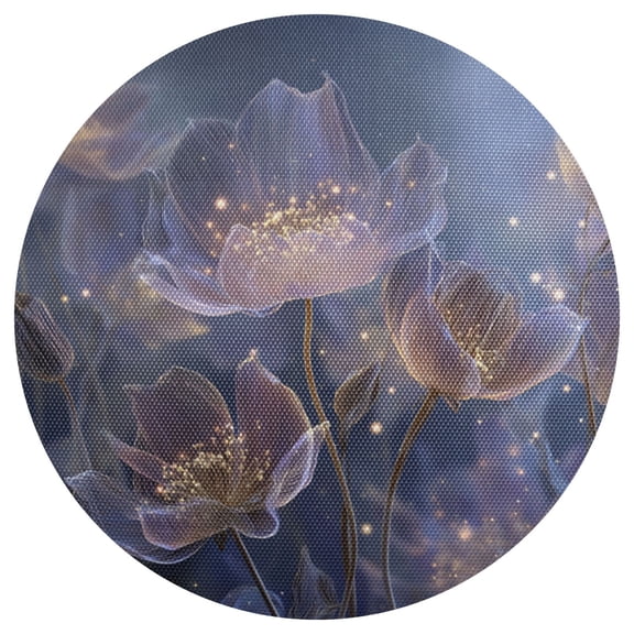 Qxltty 15inch Round Placemats Set of 1 Polyester Fabric Heat Resistant Washable Table Mat for Kitchen Party Decor Transparent Purple Flowers