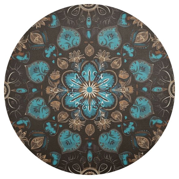 Qxltty 15inch Round Placemats Set of 1 Polyester Fabric Heat Resistant Washable Table Mat for Kitchen Party Decor Turquoise Mandalas