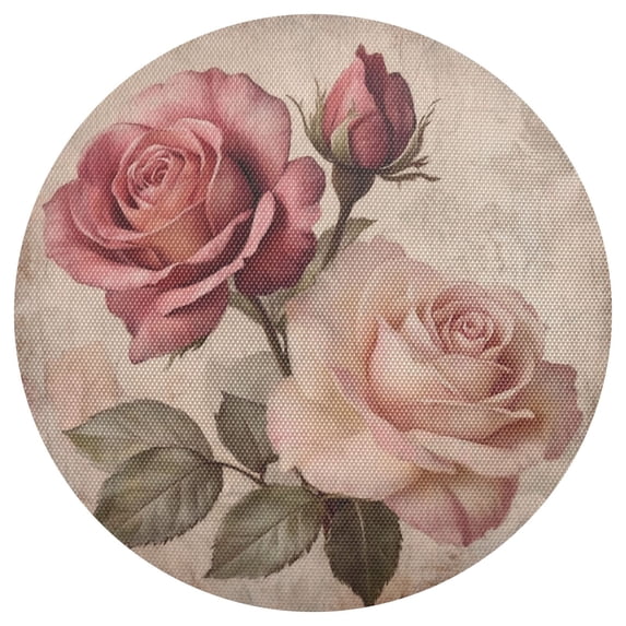 Qxltty 15inch Round Placemats Set of 1 Polyester Fabric Heat Resistant Washable Table Mat for Kitchen Party Decor Vintage Rose
