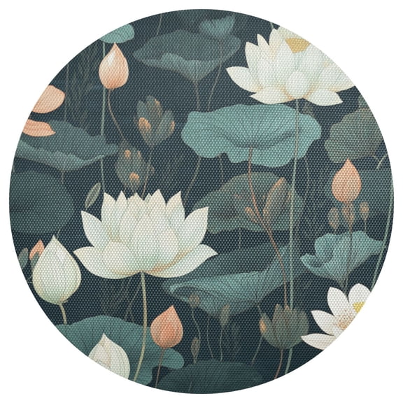 Qxltty 15inch Round Placemats Set of 1 Polyester Fabric Heat Resistant Washable Table Mat for Kitchen Party Decor White Lotus Flower