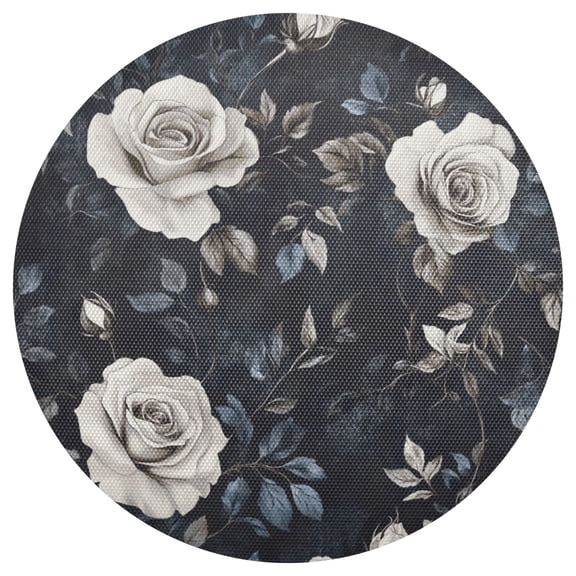 Qxltty 15inch Round Placemats Set of 1 Polyester Fabric Heat Resistant Washable Table Mat for Kitchen Party Decor White Rose