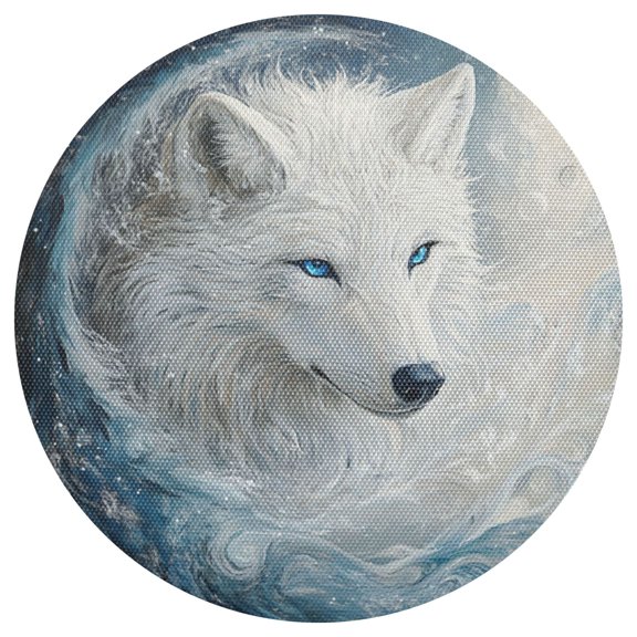Qxltty 15inch Round Placemats Set of 1 Polyester Fabric Heat Resistant Washable Table Mat for Kitchen Party Decor White Wolf with Blue Eyes