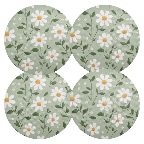 Qxltty 15inch Round Placemats Set of 4 Polyester Fabric Heat Resistant Washable Table Mat for Kitchen Party Decor A Seamless Pattern Of White Daisies