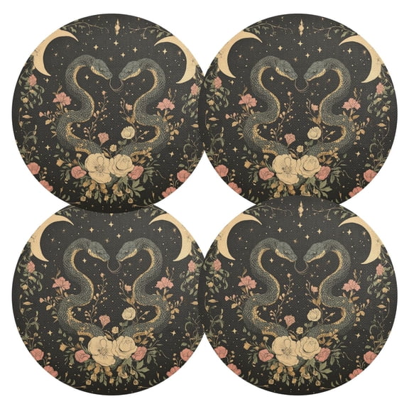 Qxltty 15inch Round Placemats Set of 4 Polyester Fabric Heat Resistant Washable Table Mat for Kitchen Party Decor Snakes Entwining Vines