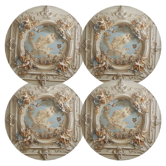 Qxltty 15inch Round Placemats Set of 4 Polyester Fabric Heat Resistant Washable Table Mat for Kitchen Party Decor The Baroque Pattern