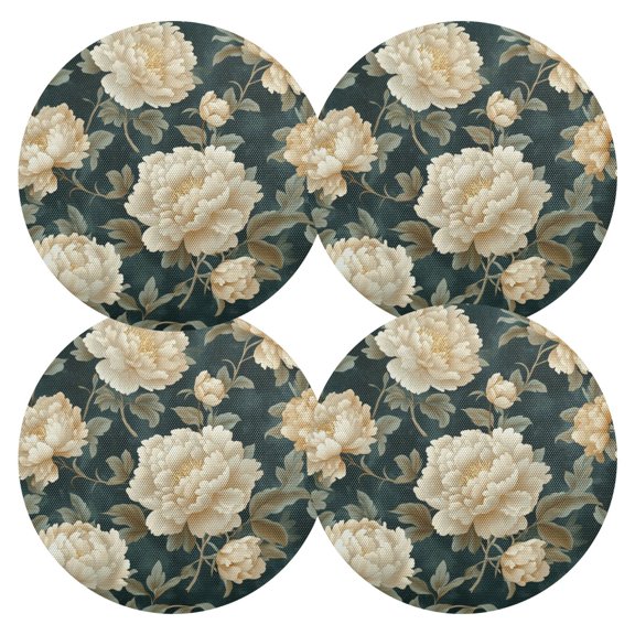 Qxltty 15inch Round Placemats Set of 4 Polyester Fabric Heat Resistant Washable Table Mat for Kitchen Party Decor Yellowish Peony