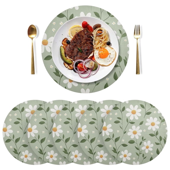 Qxltty 15inch Round Placemats Set of 6 Polyester Fabric Heat Resistant Washable Table Mat for Kitchen Party Decor A Seamless Pattern Of White Daisies