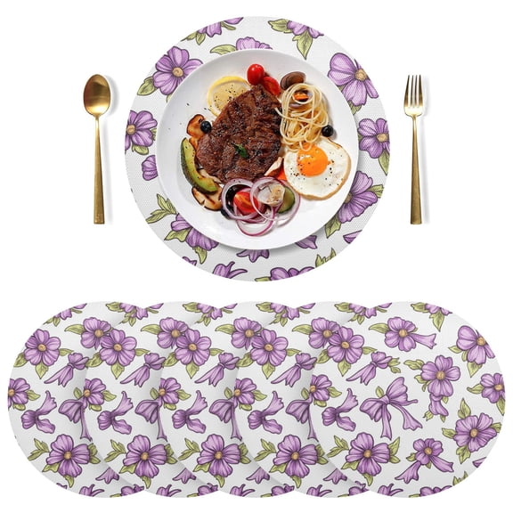 Qxltty 15inch Round Placemats Set of 6 Polyester Fabric Heat Resistant Washable Table Mat for Kitchen Party Decor Lavender Flowers Pattern