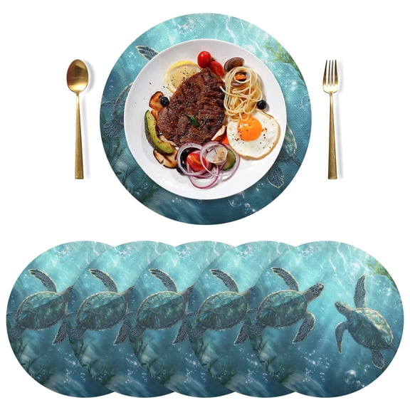 Qxltty 15inch Round Placemats Set of 6 Polyester Fabric Heat Resistant Washable Table Mat for Kitchen Party Decor Sea Turtle