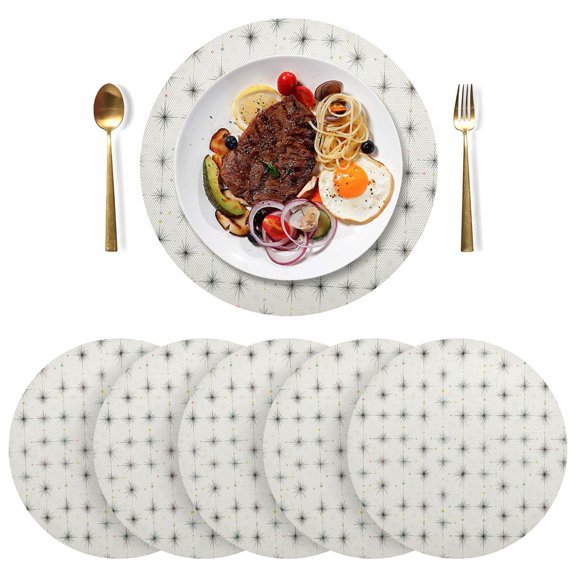 Qxltty 15inch Round Placemats Set of 6 Polyester Fabric Heat Resistant Washable Table Mat for Kitchen Party Decor Vintage Atomic Stars