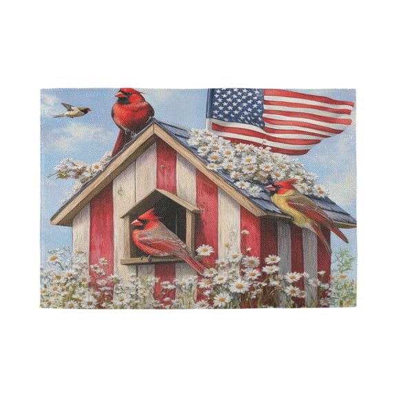 Qxltty 4th Of July Cardinal Bird Placemats Set of 1 Heat Resistant Non-Slip Place mat for Dining Table Washable Durable Polyester Woven Table Decorations