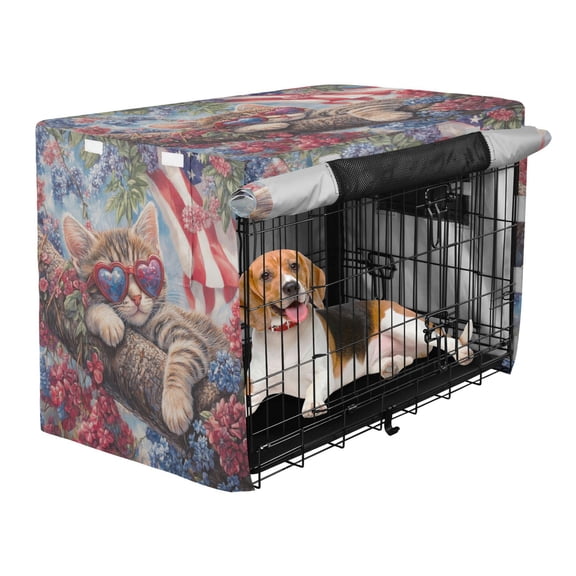 Qxltty 4th Of July Cat Crate Cover Durable Oxford Cloth Pet Kennel Sunshade Universal Fit for 47in Wire Cage