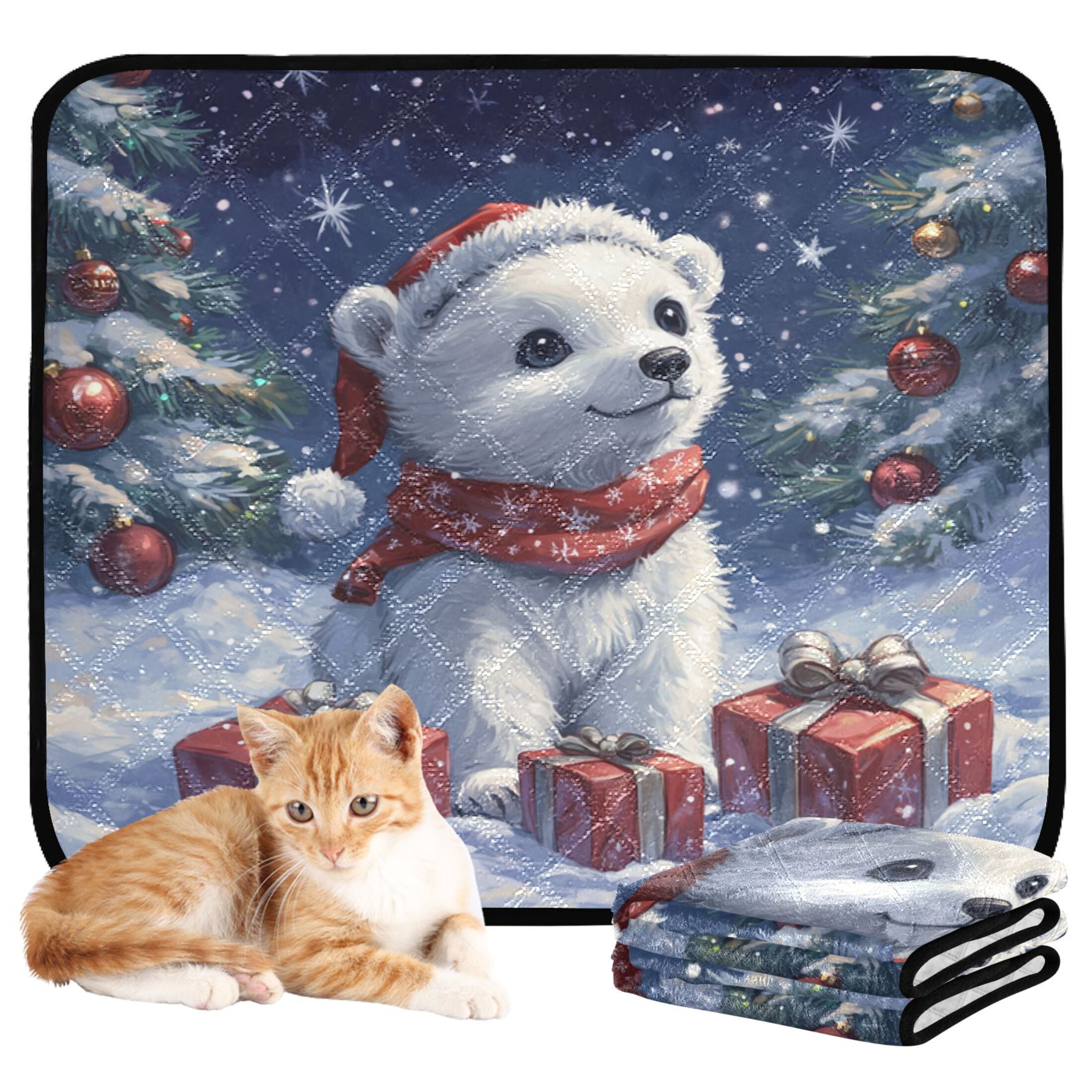 Qxltty A Cute White Polar Bear Cat litter Pads Pet Set of 3 Diaper Mats Center Anti-leakage Layer Absorbent Soft and Comfortable