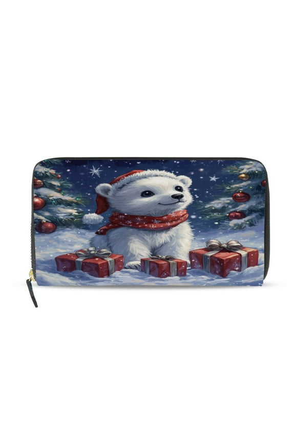 A Cute White Polar Bear Women's Leather Wallet Fashion Retro Multi Card Holder with Cell Phone Pocket Mothers Day Gifts