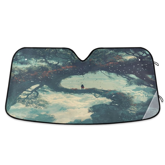 Qxltty A Giant Tree in The Sky Car Windshield Sunshades Foldable UV Rays Sun Visor Protector Keep Your Vehicle Cool 57×31.5in