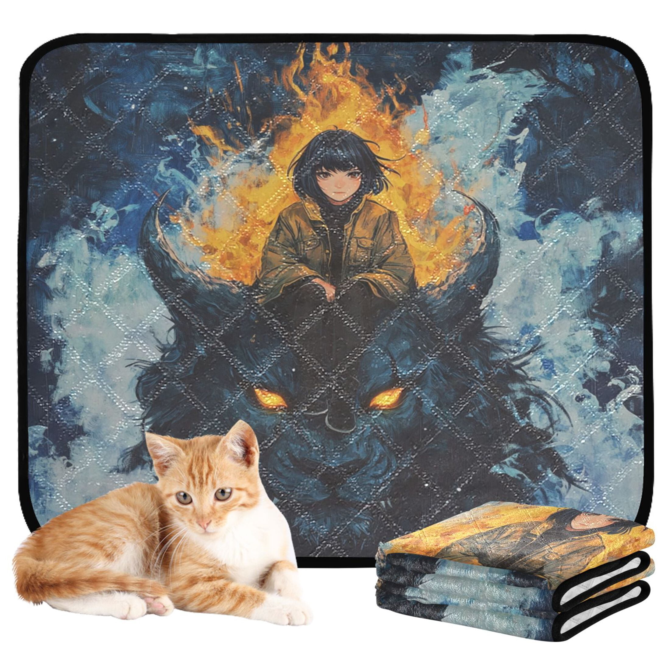 Qxltty A Lass Sitting on Dark Lion Cat litter Pads Pet Set of 3 Diaper Mats Center Anti-leakage Layer Absorbent Soft and Comfortable
