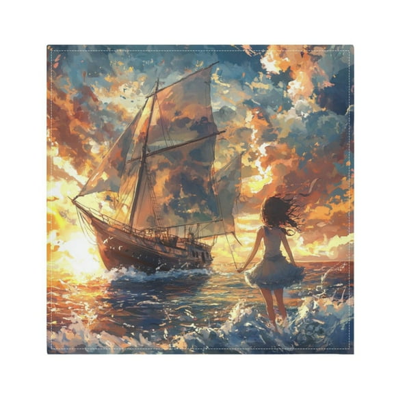 Qxltty A Lass and Saiboat Napkins 20×20in Perfect for Parties Dinners Weddings Cocktail Housewarming Cloth Napkins Set of 6