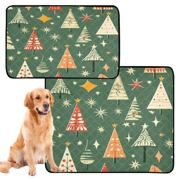 Qxltty A Pattern Of Christmas Trees and Stars Cat litter Pads Pet Set of 2 Diaper Mats Center Anti-leakage Layer Absorbent Soft and Comfortable