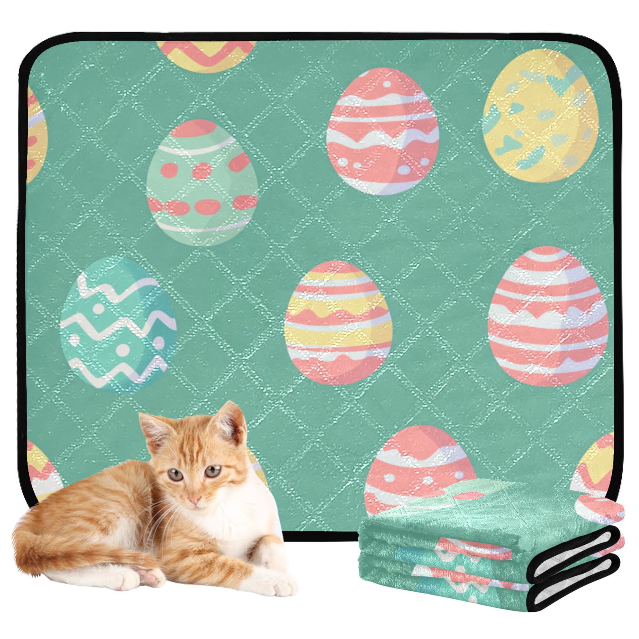 Qxltty A Pattern Of Colorful Easter Eggs Cat litter Pads Pet Set of 3 Diaper Mats Center Anti-leakage Layer Absorbent Soft and Comfortable