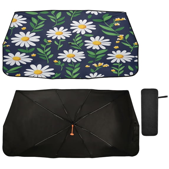 Qxltty A Pattern Of Daisies and Wildflowers Car Windshield Sunshade Umbrella Quality Black Rubberized Fabric Can Effectively Block UV Rays Heat